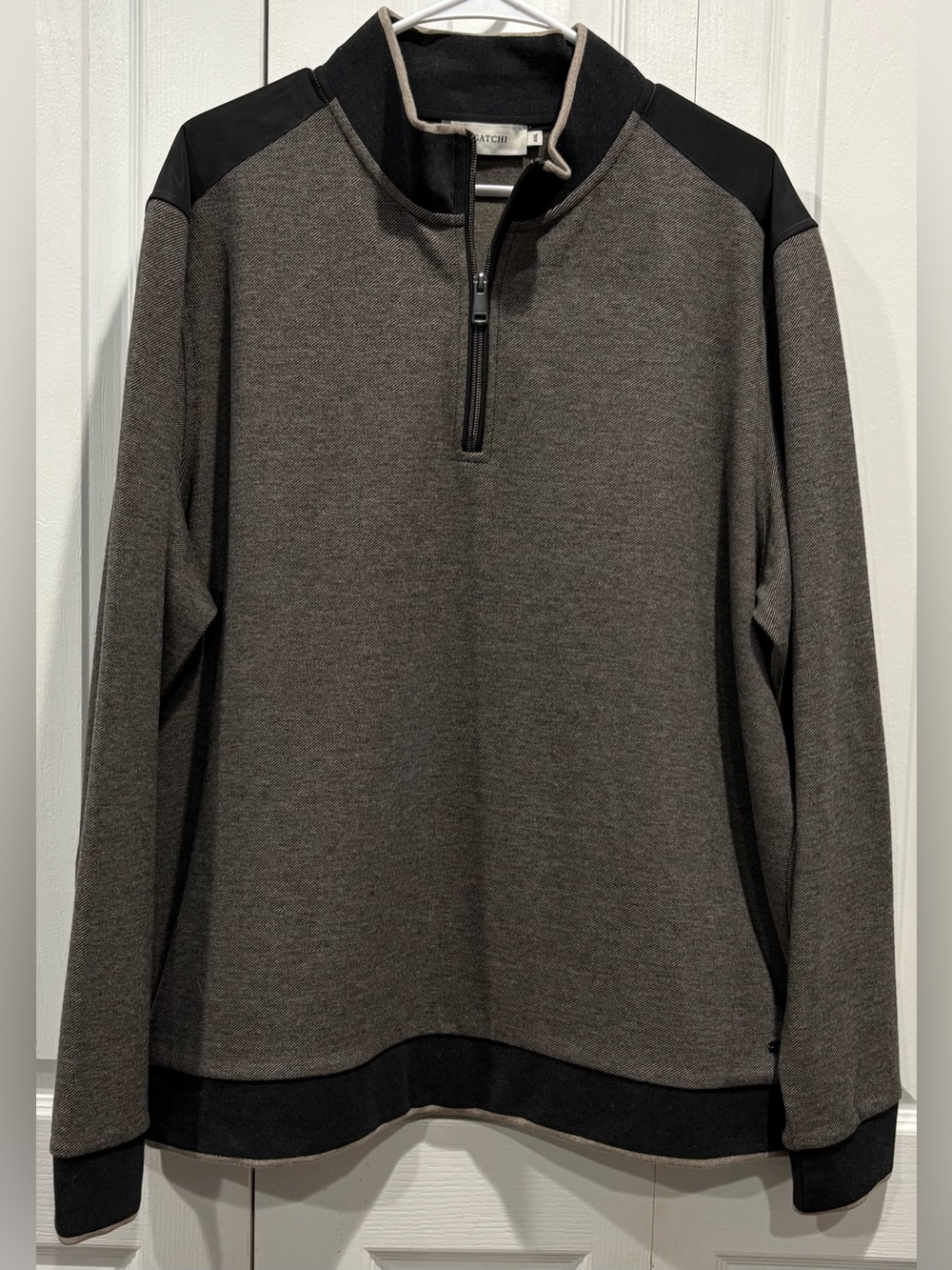 Bugatchi Mens XXL Quarter Zip Pullover Gray Black Mock Neck Sweater 2XL